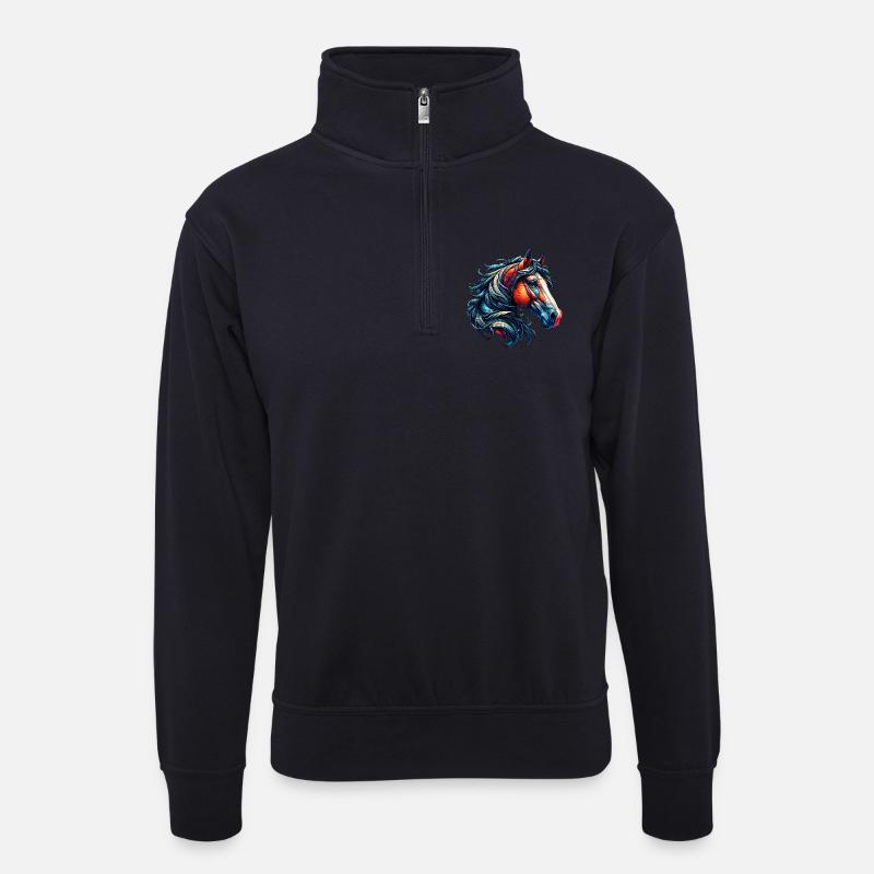 Pferd - Unisex Pullover mit Zip-Kragen - Dunkelnavy