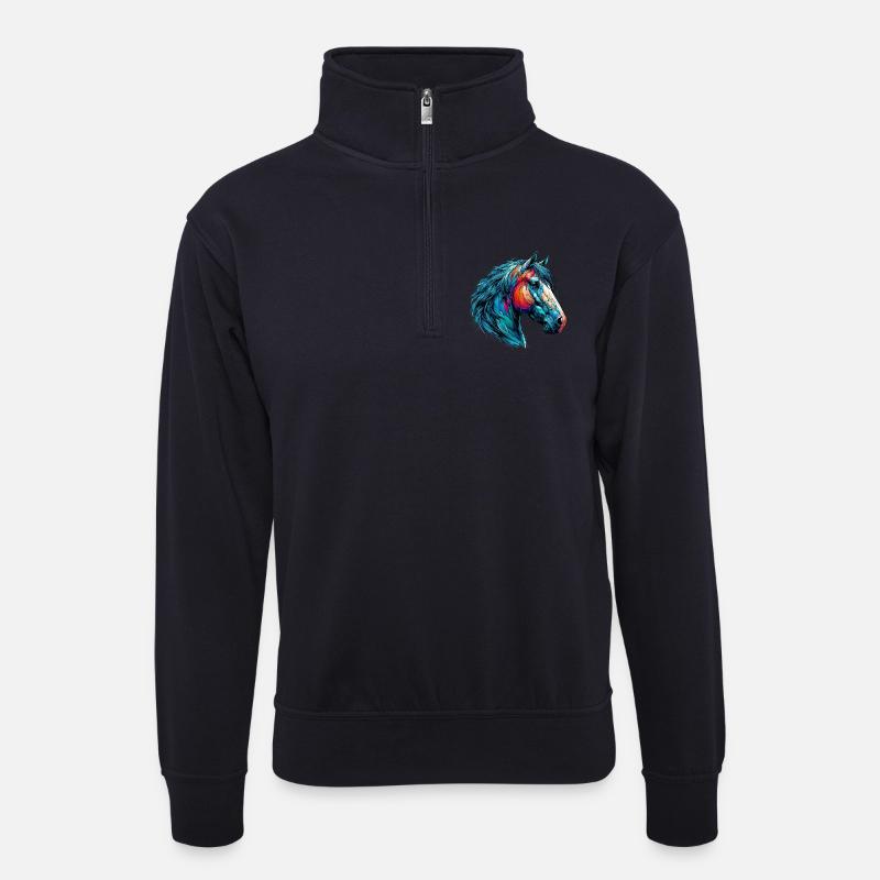 Pferd - Unisex Pullover mit Zip-Kragen - Dunkelnavy