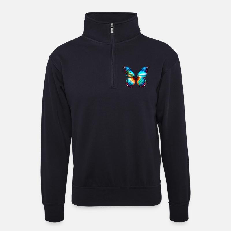 Schmetterling - Unisex Pullover mit Zip-Kragen - Dunkelnavy