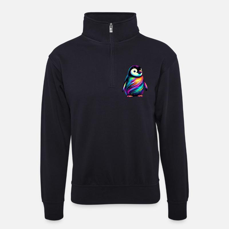 Pinguin - Unisex Pullover mit Zip-Kragen - Dunkelnavy