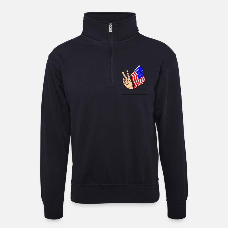 Flagge USA Friedenszeichen Textraum - Unisex Pullover mit Zip-Kragen - Dunkelnavy