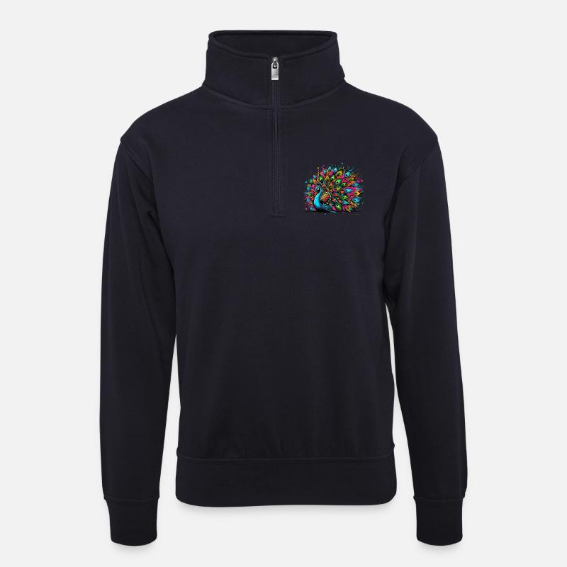 Pfau - Unisex Pullover mit Zip-Kragen - Dunkelnavy