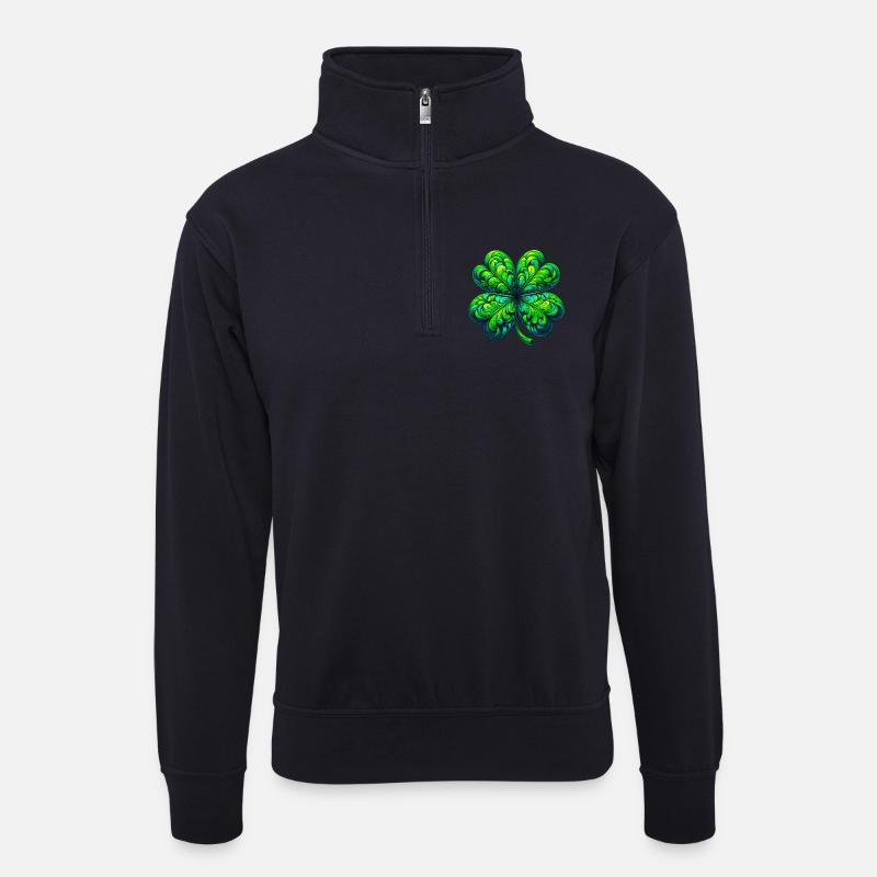 Vierblättriges Kleeblatt - Unisex Pullover mit Zip-Kragen - Dunkelnavy