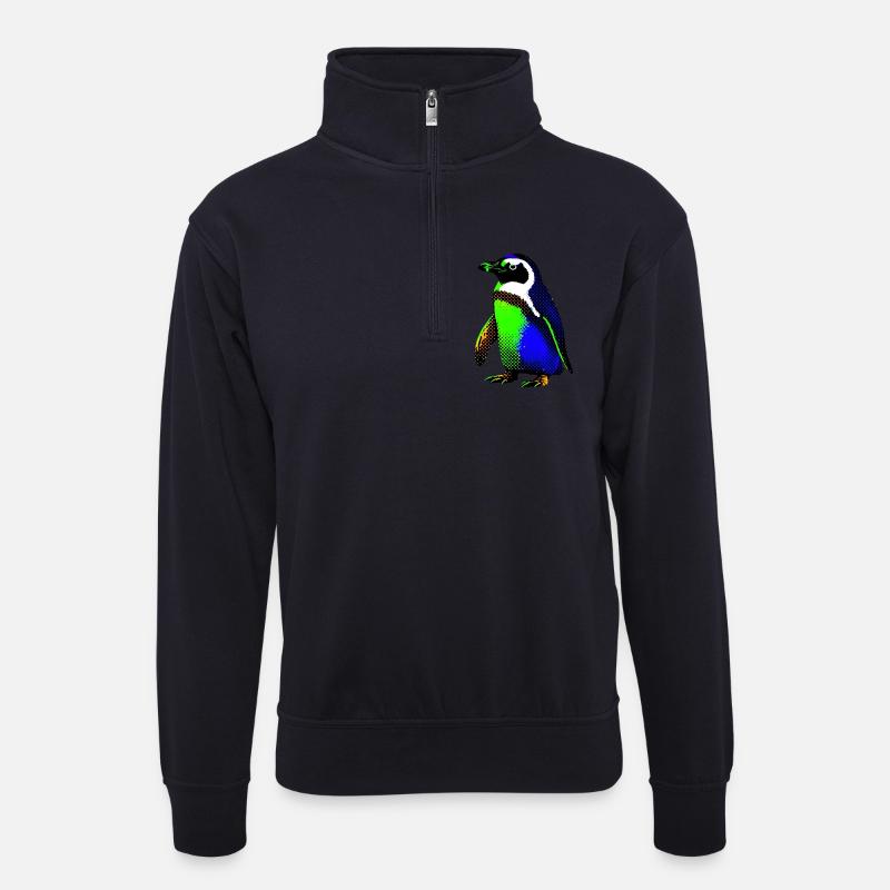 Pinguin - Unisex Pullover mit Zip-Kragen - Dunkelnavy