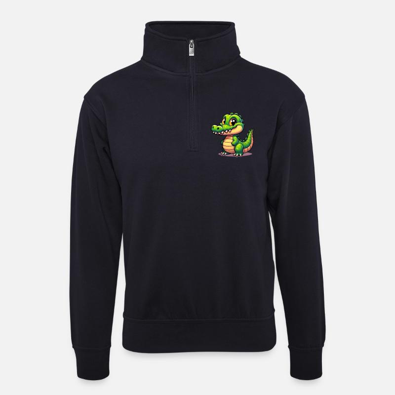 Alligator-Krokodil - Unisex Pullover mit Zip-Kragen - Dunkelnavy