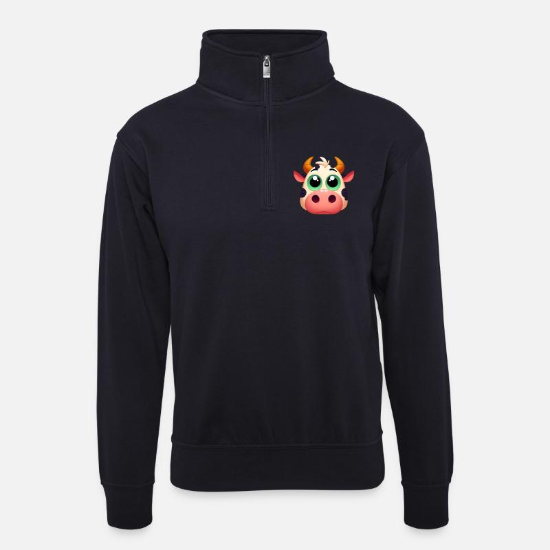 Kuh - Unisex Pullover mit Zip-Kragen - Dunkelnavy