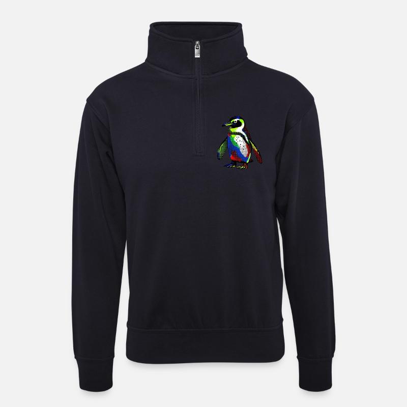 Pinguin - Unisex Pullover mit Zip-Kragen - Dunkelnavy