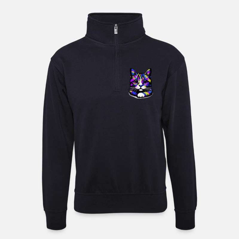 Katze - Unisex Pullover mit Zip-Kragen - Dunkelnavy