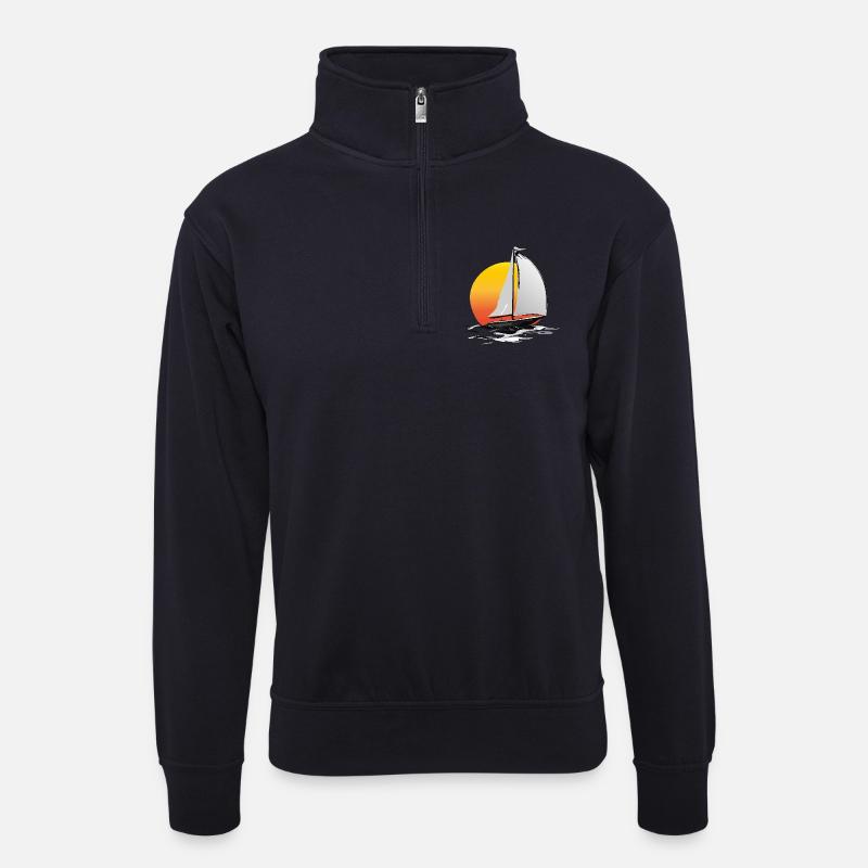 Segler mit Sonne - Unisex Pullover mit Zip-Kragen - Dunkelnavy
