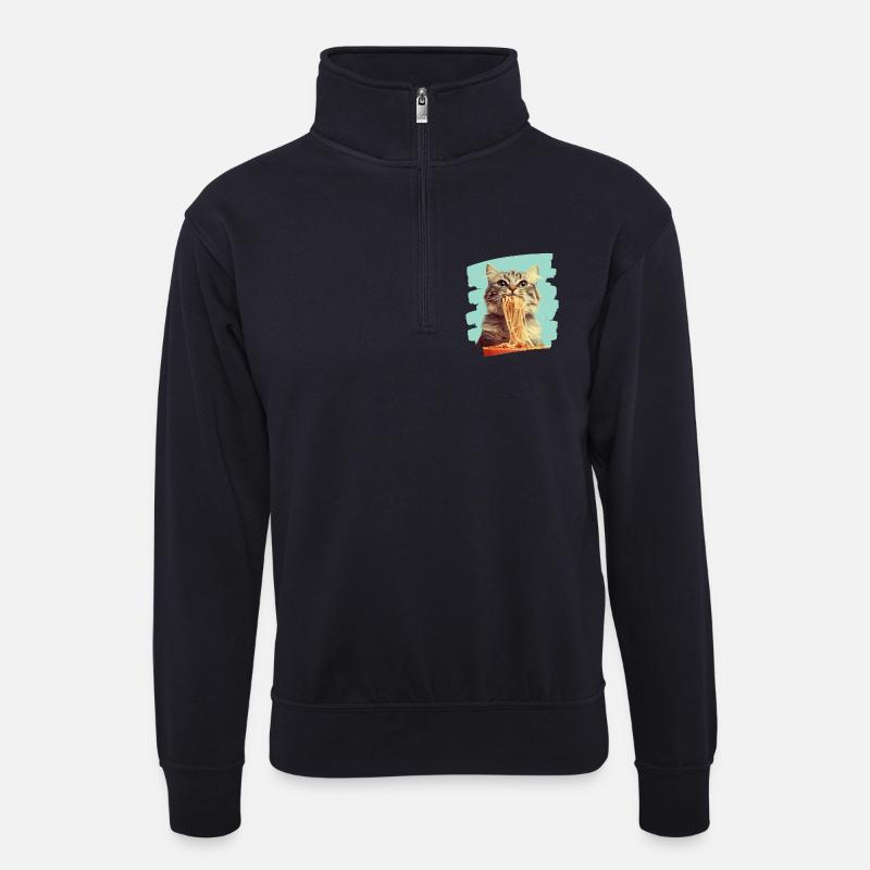 Katze Pasta - Unisex Pullover mit Zip-Kragen - Dunkelnavy