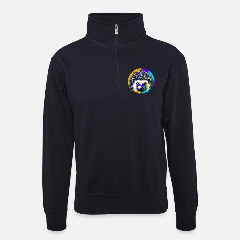Igel - Unisex Pullover mit Zip-Kragen - Dunkelnavy