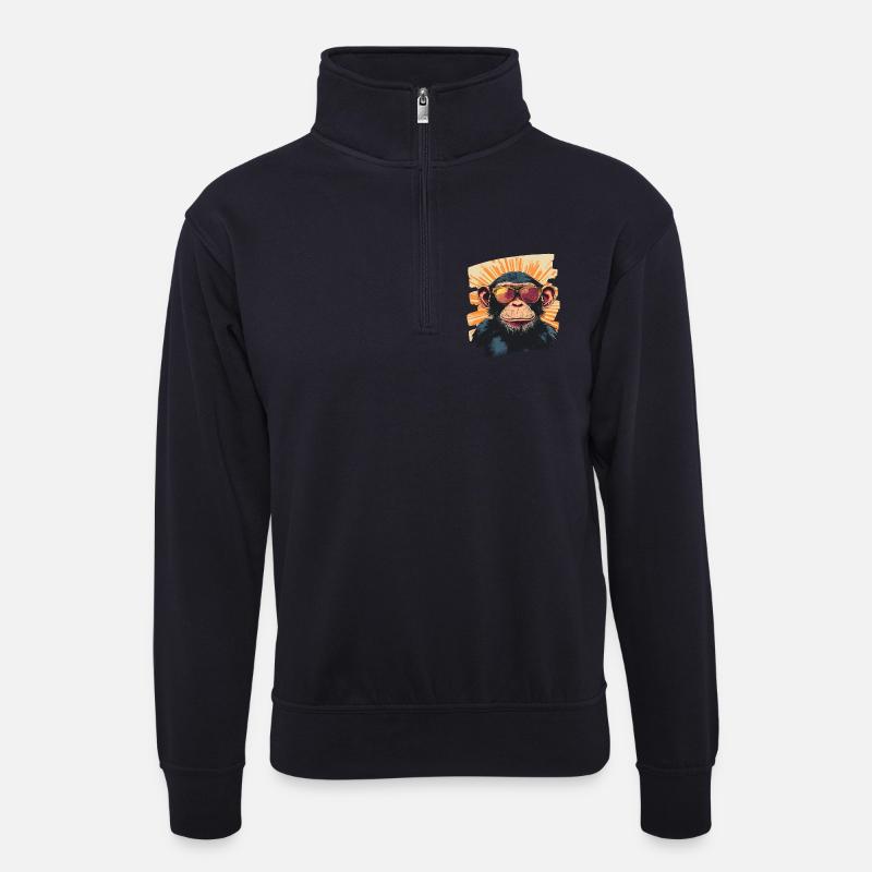 Affe Retro - Unisex Pullover mit Zip-Kragen - Dunkelnavy