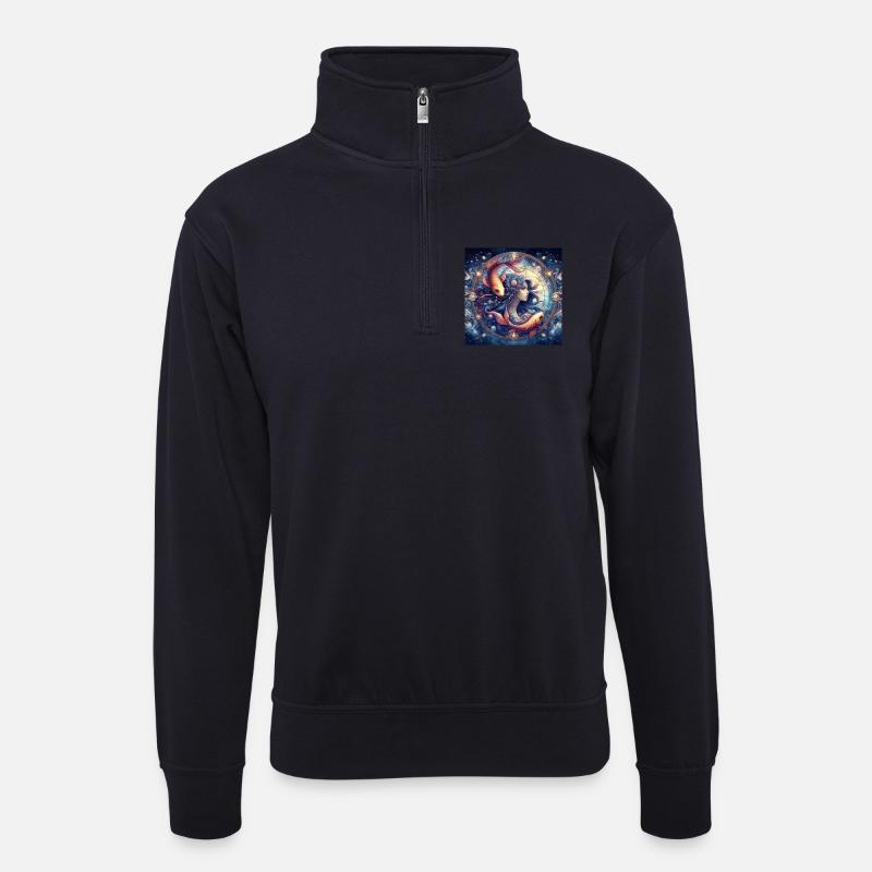 FISCHE \ Sternzeichen - Unisex Pullover mit Zip-Kragen - Dunkelnavy