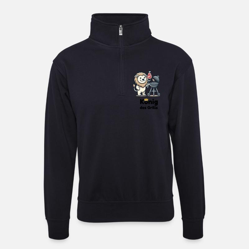 Löwe am Grill mit Krone - Unisex Pullover mit Zip-Kragen - Dunkelnavy