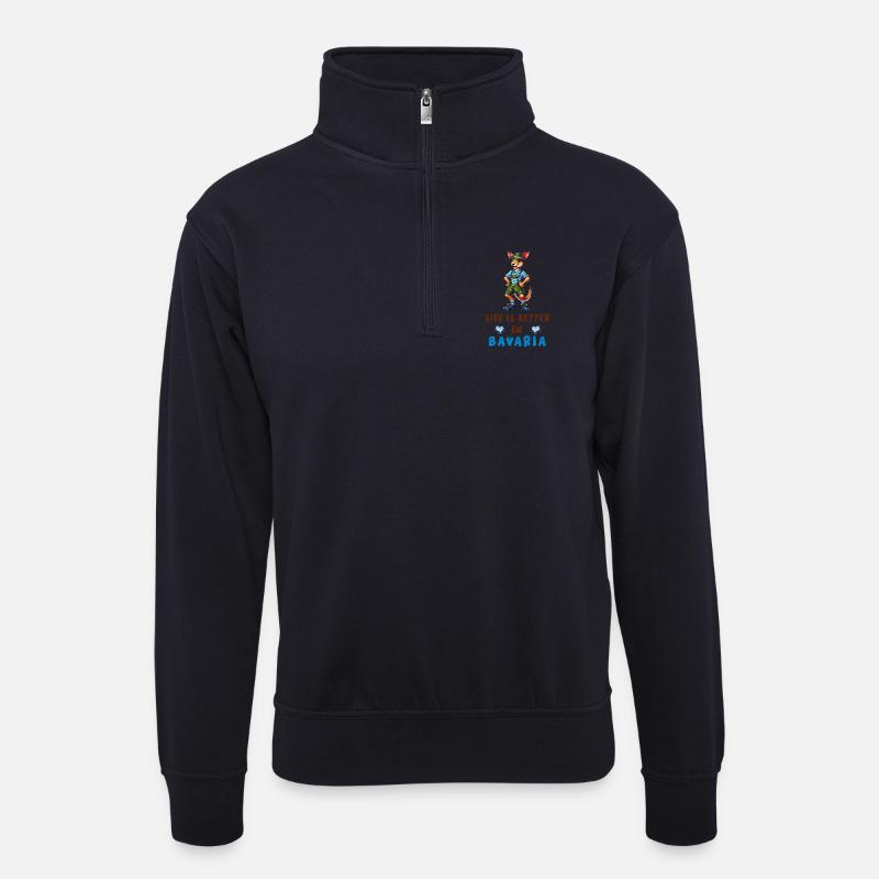 Bayerisches Känguru - Unisex Pullover mit Zip-Kragen - Dunkelnavy