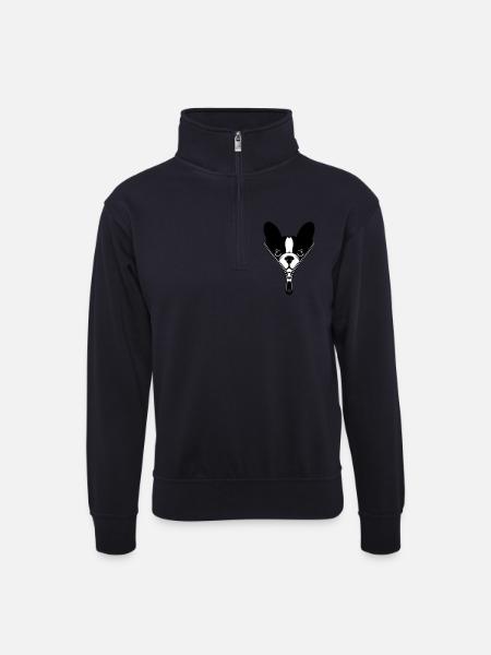 French Bulldog in a Zipper - Unisex sweater with zip collar - dark navy