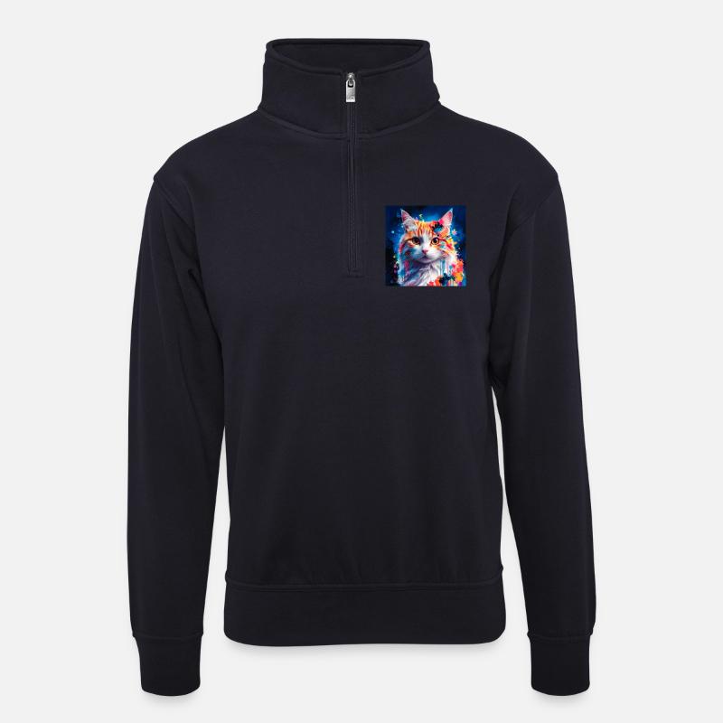 Kunstvolle Katze - Unisex Pullover mit Zip-Kragen - Dunkelnavy