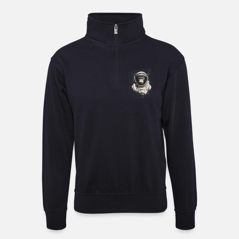 Affe Astronaut - Unisex Pullover mit Zip-Kragen - Dunkelnavy