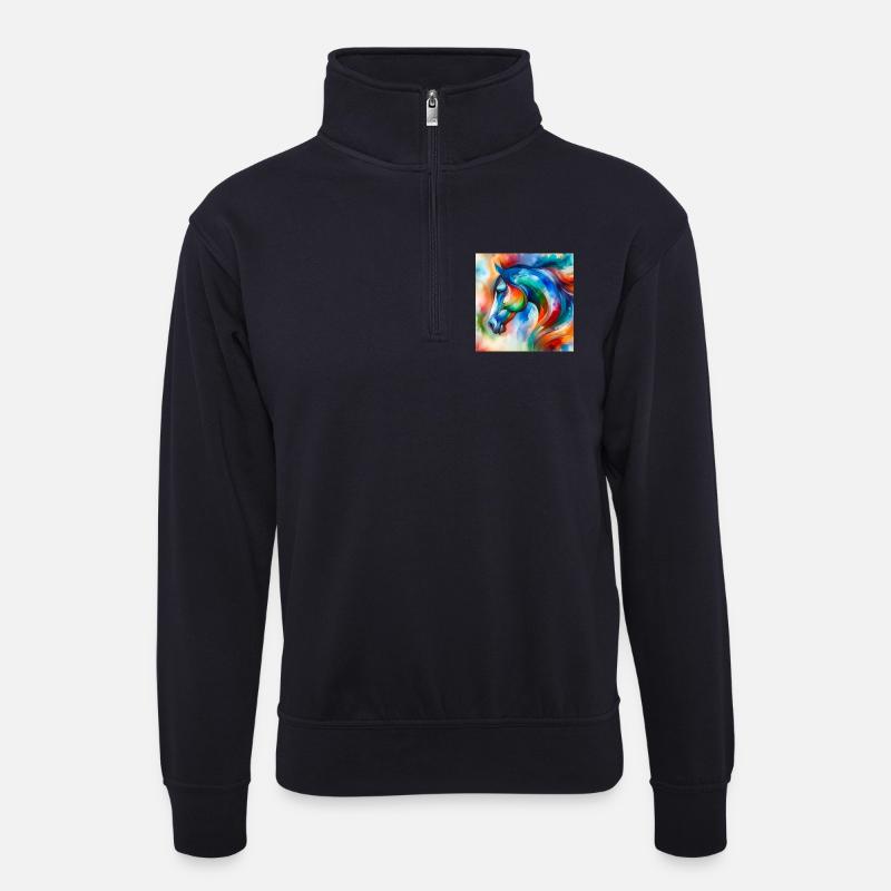Pferdeportrait abstrakt - Unisex Pullover mit Zip-Kragen - Dunkelnavy