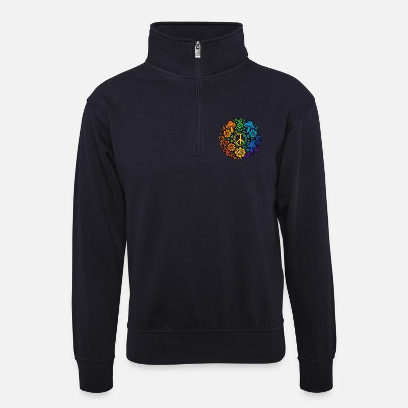 Psychedelisches Peace-Zeichen im Regenbogenstil - Unisex Pullover mit Zip-Kragen - Dunkelnavy