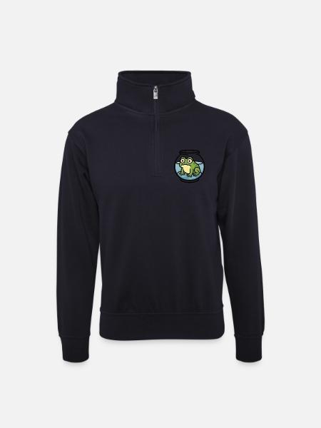 Frog in a Bowl - Unisex sweater with zip collar - dark navy