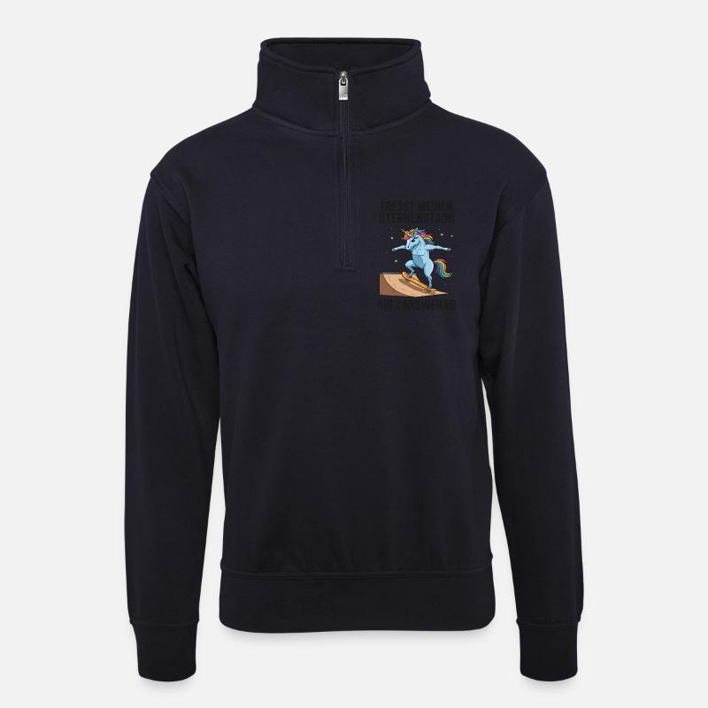 Skateboard-Einhorn - Unisex Pullover mit Zip-Kragen - Dunkelnavy