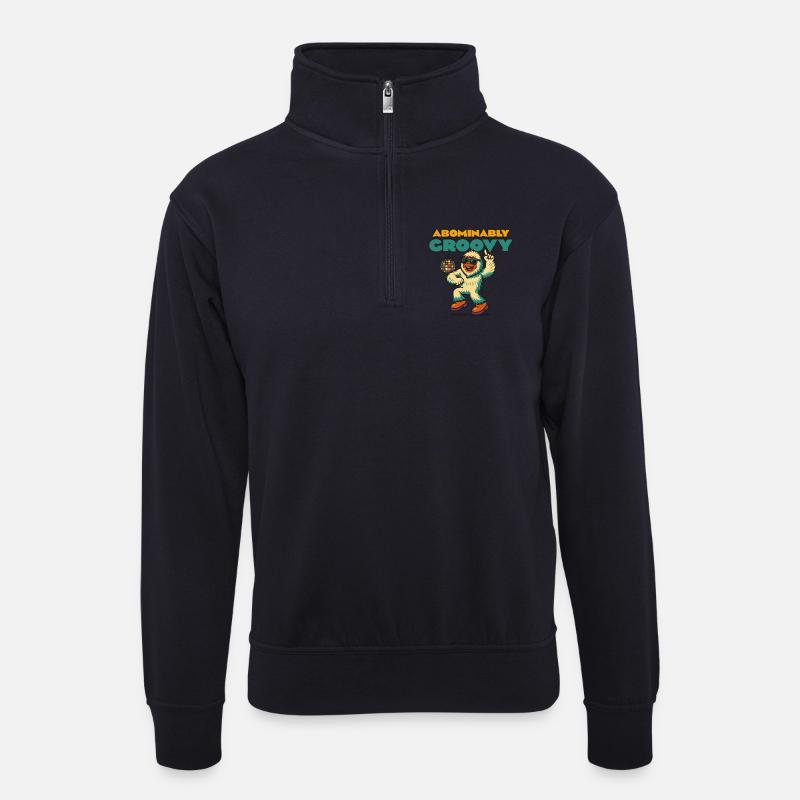 Groovy Disco Yeti - Unisex Pullover mit Zip-Kragen - Dunkelnavy