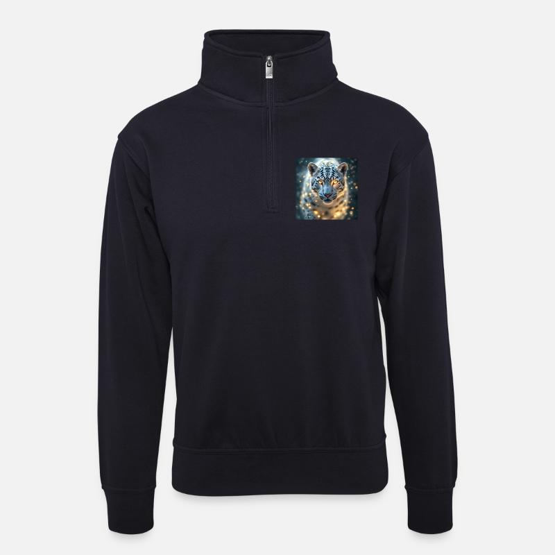 Krafttier Weisser Leopard - Unisex Pullover mit Zip-Kragen - Dunkelnavy