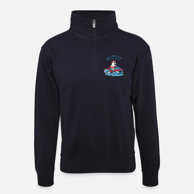Cooles Jetski Einhorn - Unisex Pullover mit Zip-Kragen - Dunkelnavy