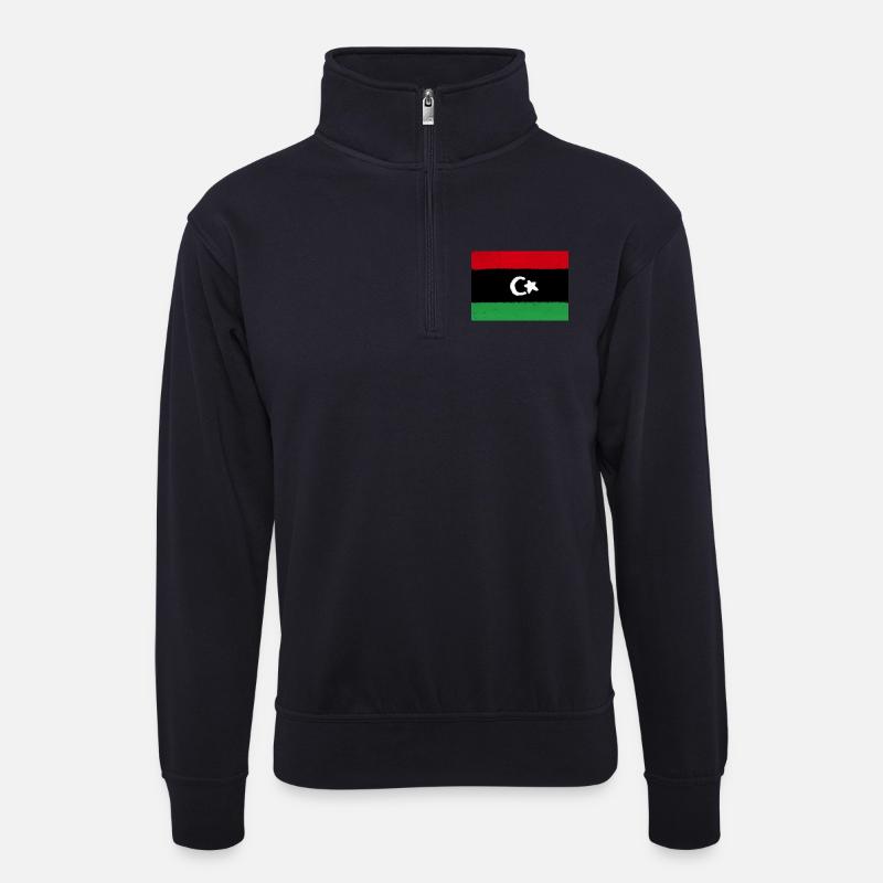 Flagge von Libyen - Unisex Pullover mit Zip-Kragen - Dunkelnavy