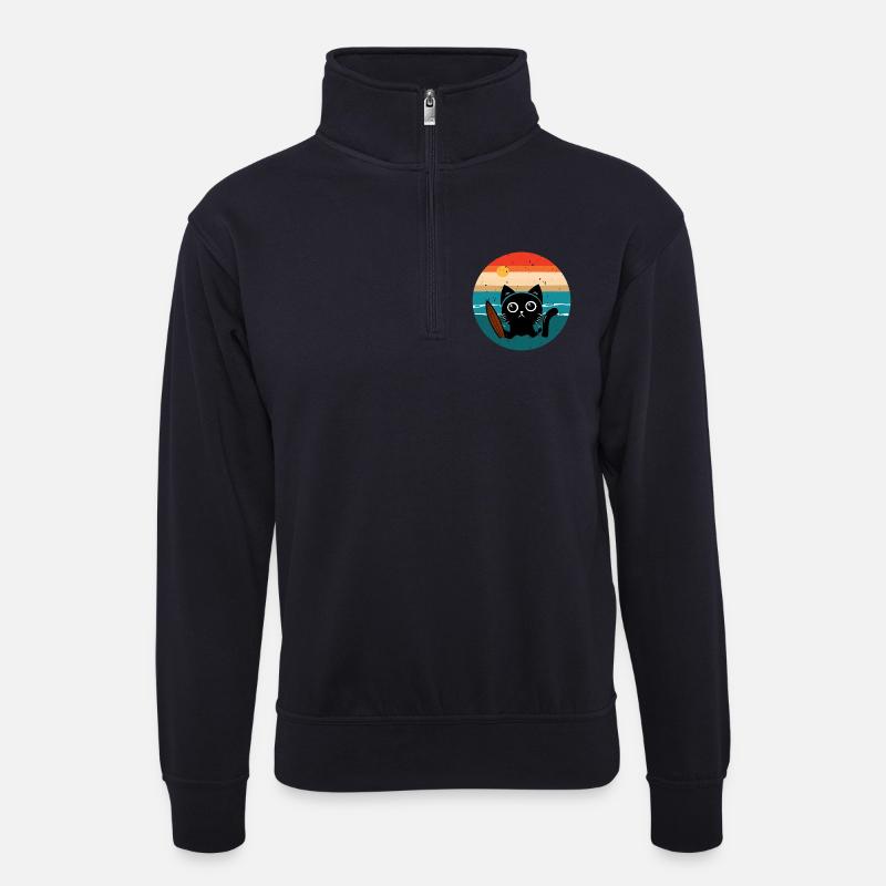Surfende Katze - Unisex Pullover mit Zip-Kragen - Dunkelnavy