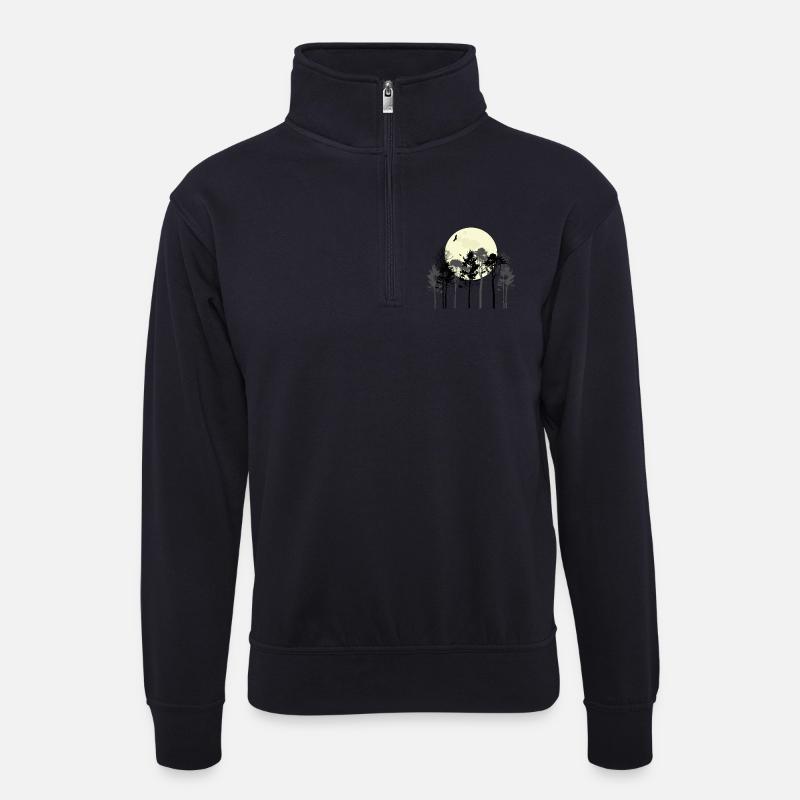 Himmlischer Wald Silhouette Design - Unisex Pullover mit Zip-Kragen - Dunkelnavy