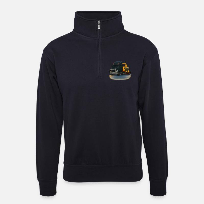 Abschleppwagen mit Kran Illustration - Unisex Pullover mit Zip-Kragen - Dunkelnavy