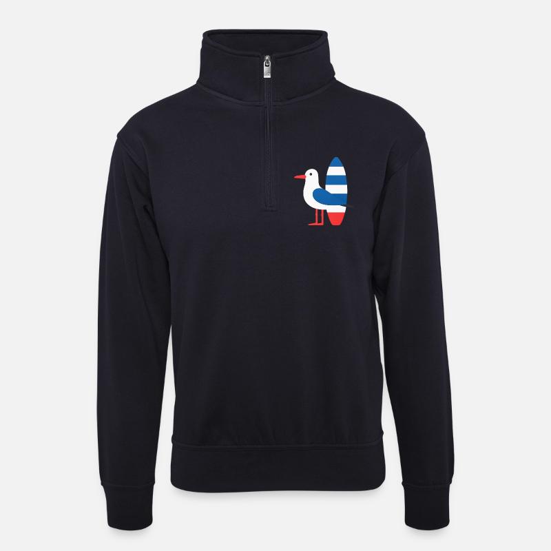 Möwe mit Surfbrett - Unisex Pullover mit Zip-Kragen - Dunkelnavy