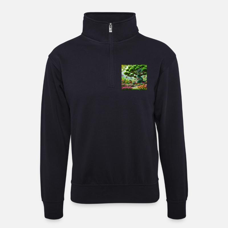 Gartendrache im orientalischen Fantasy-Stil - Unisex Pullover mit Zip-Kragen - Dunkelnavy