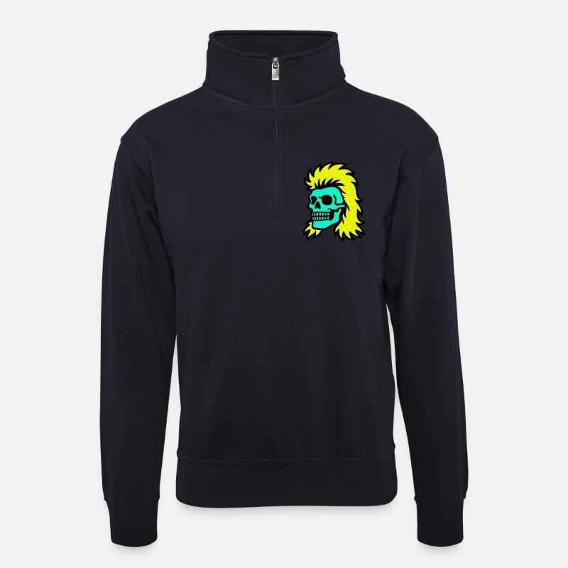 Vokuhila Skull - Unisex Pullover mit Zip-Kragen - Dunkelnavy