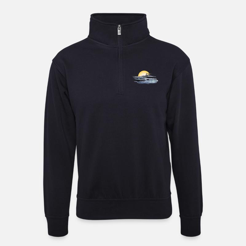 Motorboot - Unisex Pullover mit Zip-Kragen - Dunkelnavy