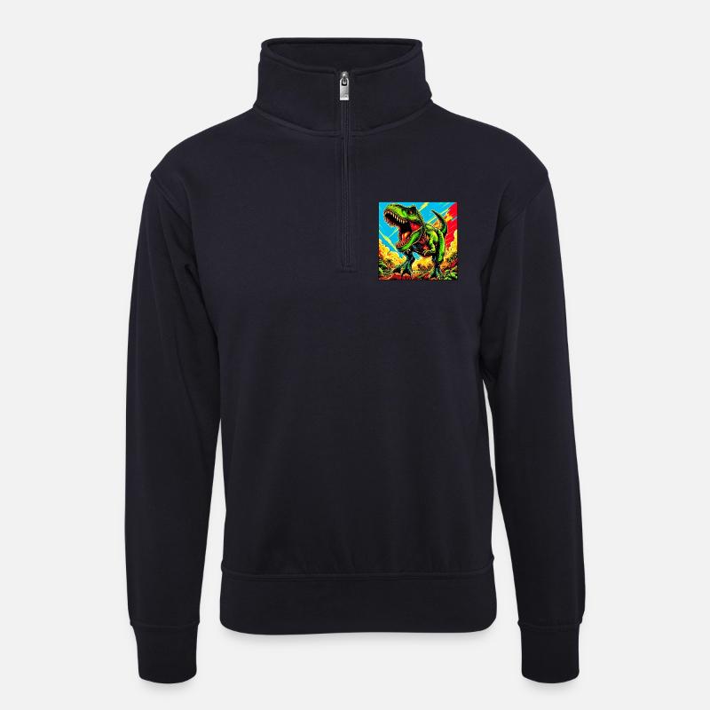 Dinosaurier - Unisex Pullover mit Zip-Kragen - Dunkelnavy