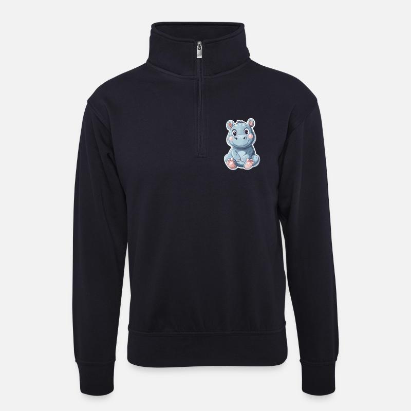 Nilpferd - Unisex Pullover mit Zip-Kragen - Dunkelnavy