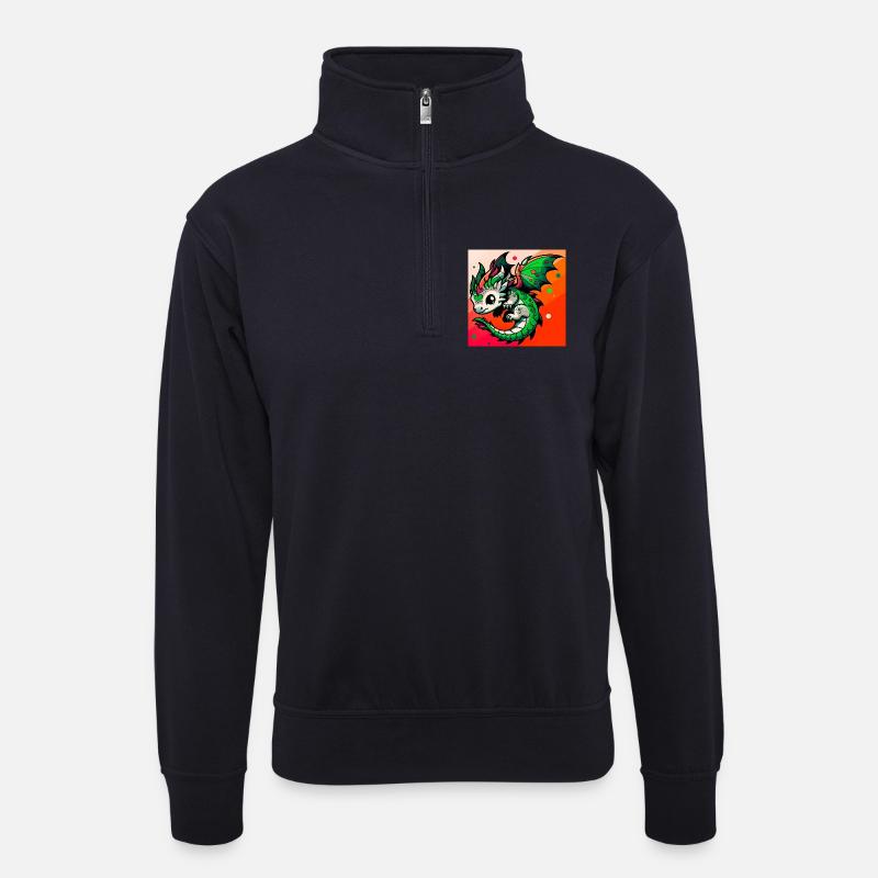 Drache - Unisex Pullover mit Zip-Kragen - Dunkelnavy