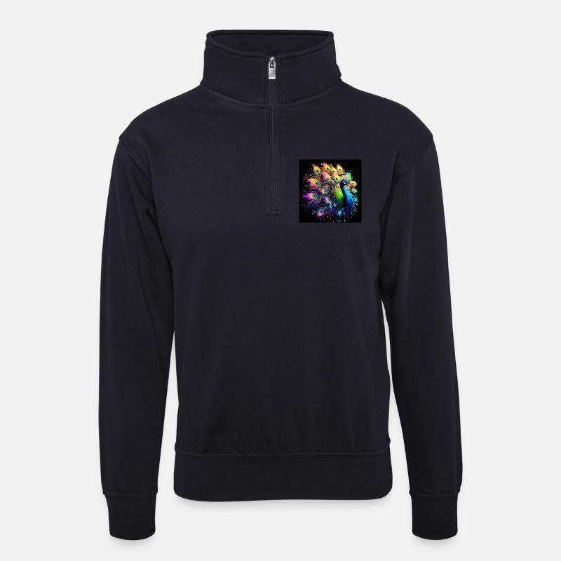 Pfau - Unisex Pullover mit Zip-Kragen - Dunkelnavy