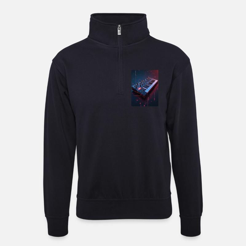 Futuristische Synthwave Musikkonsole - Unisex Pullover mit Zip-Kragen - Dunkelnavy