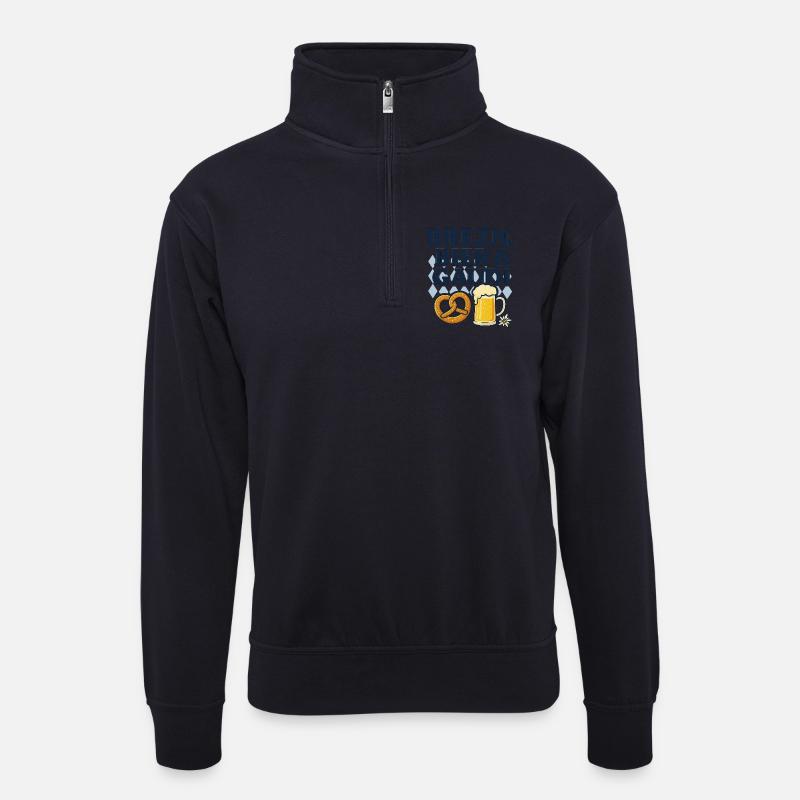 brezn, bier und gaudi - Unisex Pullover mit Zip-Kragen - Dunkelnavy