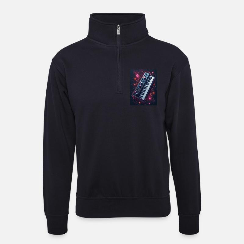 Kosmisches Musik-Keyboard - Unisex Pullover mit Zip-Kragen - Dunkelnavy
