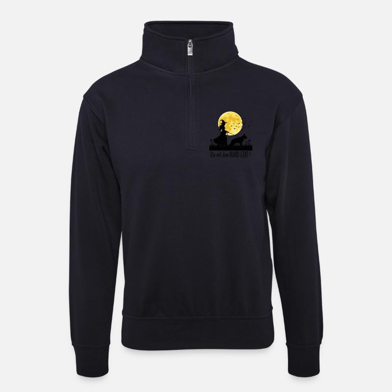 Die mit dem Schäferhund geht ! - Unisex Pullover mit Zip-Kragen - Dunkelnavy