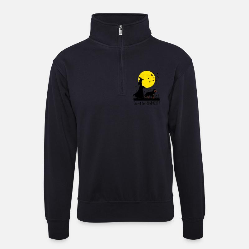 Die mit dem Rottweiler geht ! - Unisex Pullover mit Zip-Kragen - Dunkelnavy