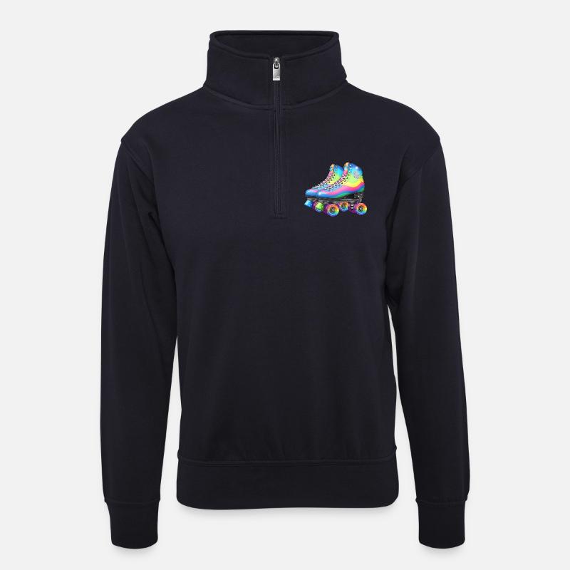 Rainbow Roller Skates Retro Disco Style - Unisex Pullover mit Zip-Kragen - Dunkelnavy