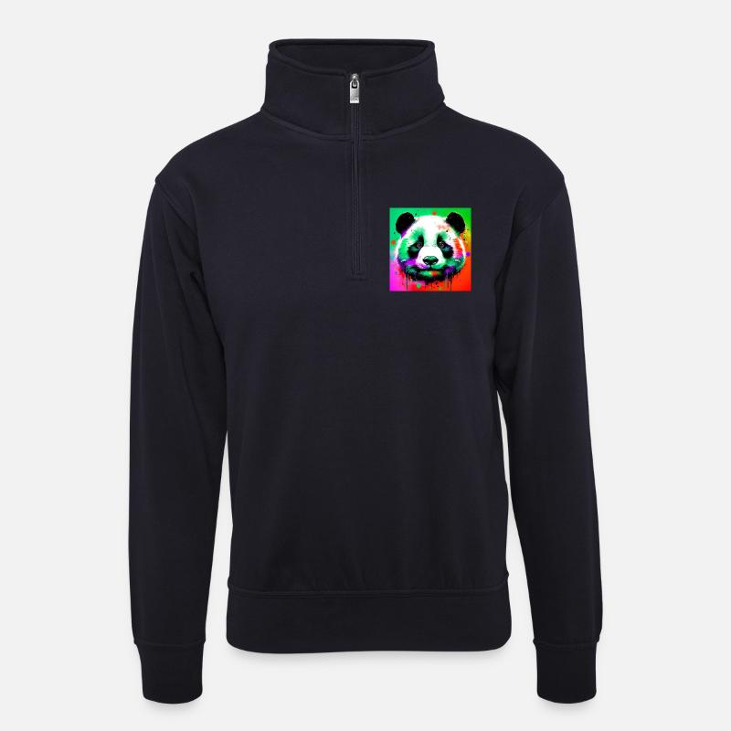 Panda - Unisex Pullover mit Zip-Kragen - Dunkelnavy