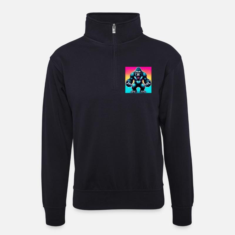 Gorilla - Unisex Pullover mit Zip-Kragen - Dunkelnavy