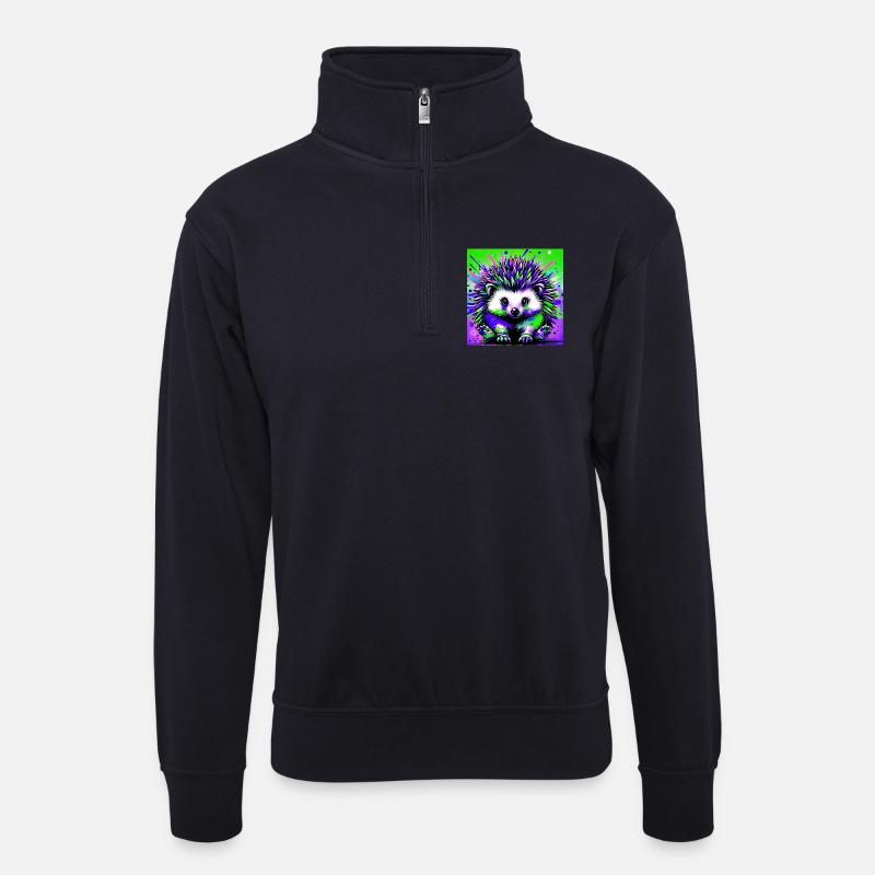 Igel - Unisex Pullover mit Zip-Kragen - Dunkelnavy